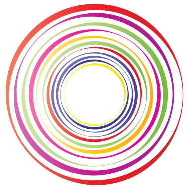 Dairesel spiral, girdap, daire şeklinde döndürme, vektör çizimi. Radikal, konsantre renkli soyut vektör tasarımı