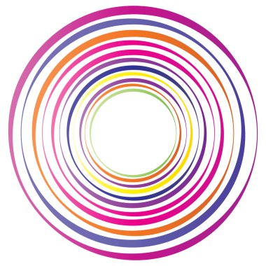 Dairesel spiral, girdap, daire şeklinde döndürme, vektör çizimi. Radikal, konsantre renkli soyut vektör tasarımı