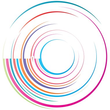 Dairesel spiral, girdap, daire şeklinde döndürme, vektör çizimi. Radikal, konsantre renkli soyut vektör tasarımı