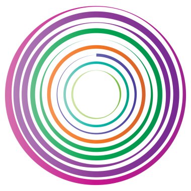 Dairesel spiral, girdap, daire şeklinde döndürme, vektör çizimi. Radikal, konsantre renkli soyut vektör tasarımı