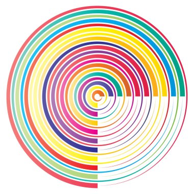 Dairesel spiral, girdap, daire şeklinde döndürme, vektör çizimi. Radikal, konsantre renkli soyut vektör tasarımı