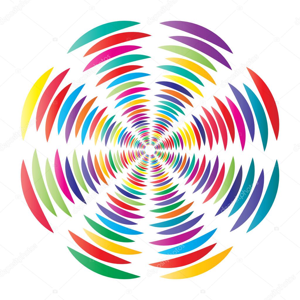 Circular spiral, swirl, twirl circle vector illustration. Radial, concentric colorful abstract vector design