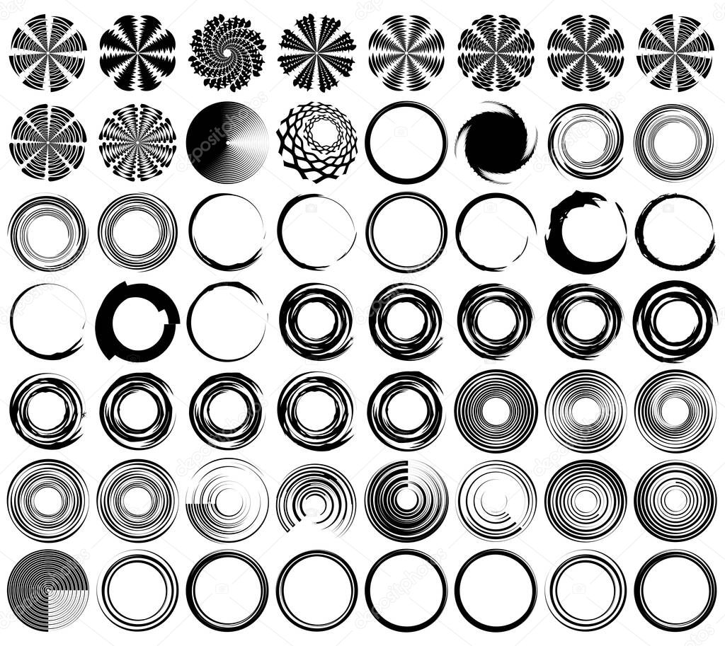 Circular spiral, swirl, twirl circle vector illustration. Radial, concentric monochrome, black and white abstract vecto design