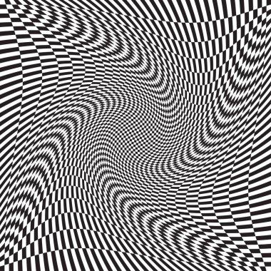 Damalı, kareli, çarpıtmalı satranç tahtası yüzeyi, deformasyon etkisi. Dağınık, deforme olmuş kareler arka plan, desen. Dalgalı, dalgalı versiyonu