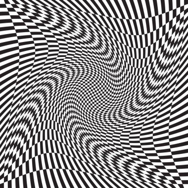 Damalı, kareli, çarpıtmalı satranç tahtası yüzeyi, deformasyon etkisi. Dağınık, deforme olmuş kareler arka plan, desen. Dalgalı, dalgalı versiyonu