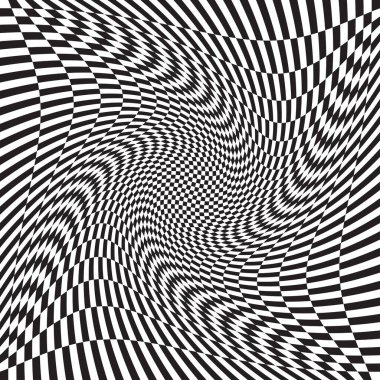 Damalı, kareli, çarpıtmalı satranç tahtası yüzeyi, deformasyon etkisi. Dağınık, deforme olmuş kareler arka plan, desen. Dalgalı, dalgalı versiyonu