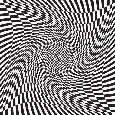 Damalı, kareli, çarpıtmalı satranç tahtası yüzeyi, deformasyon etkisi. Dağınık, deforme olmuş kareler arka plan, desen. Dalgalı, dalgalı versiyonu