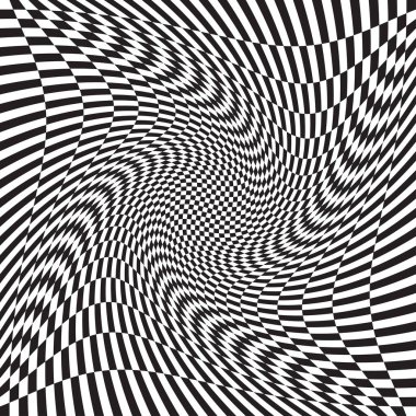 Damalı, kareli, çarpıtmalı satranç tahtası yüzeyi, deformasyon etkisi. Dağınık, deforme olmuş kareler arka plan, desen. Dalgalı, dalgalı versiyonu