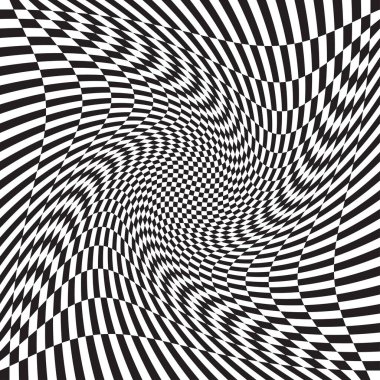 Damalı, kareli, çarpıtmalı satranç tahtası yüzeyi, deformasyon etkisi. Dağınık, deforme olmuş kareler arka plan, desen. Dalgalı, dalgalı versiyonu