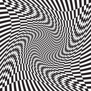 Damalı, kareli, çarpıtmalı satranç tahtası yüzeyi, deformasyon etkisi. Dağınık, deforme olmuş kareler arka plan, desen. Dalgalı, dalgalı versiyonu