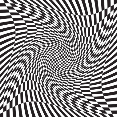 Damalı, kareli, çarpıtmalı satranç tahtası yüzeyi, deformasyon etkisi. Dağınık, deforme olmuş kareler arka plan, desen. Dalgalı, dalgalı versiyonu