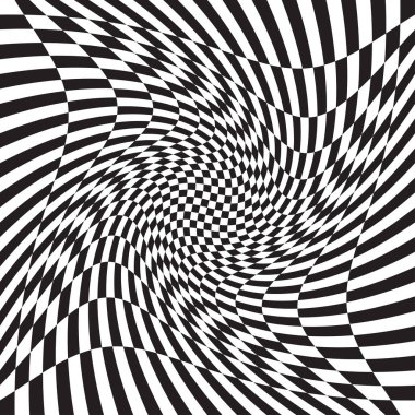 Damalı, kareli, çarpıtmalı satranç tahtası yüzeyi, deformasyon etkisi. Dağınık, deforme olmuş kareler arka plan, desen. Dalgalı, dalgalı versiyonu