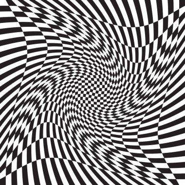 Damalı, kareli, çarpıtmalı satranç tahtası yüzeyi, deformasyon etkisi. Dağınık, deforme olmuş kareler arka plan, desen. Dalgalı, dalgalı versiyonu