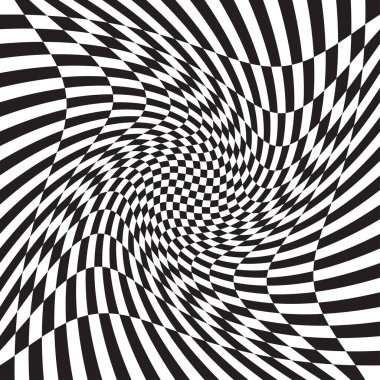 Damalı, kareli, çarpıtmalı satranç tahtası yüzeyi, deformasyon etkisi. Dağınık, deforme olmuş kareler arka plan, desen. Dalgalı, dalgalı versiyonu