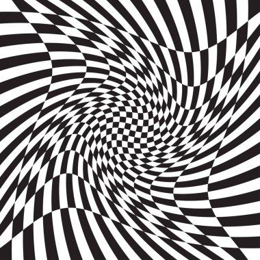 Damalı, kareli, çarpıtmalı satranç tahtası yüzeyi, deformasyon etkisi. Dağınık, deforme olmuş kareler arka plan, desen. Dalgalı, dalgalı versiyonu