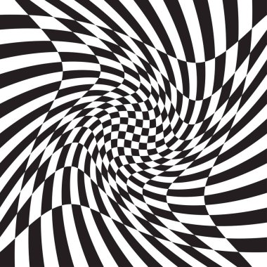 Damalı, kareli, çarpıtmalı satranç tahtası yüzeyi, deformasyon etkisi. Dağınık, deforme olmuş kareler arka plan, desen. Dalgalı, dalgalı versiyonu