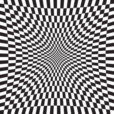 İçi boş, içe dönük, depresyon versiyonu işaretlenmiş, işaretlenmiş, çarpıtma ve deformasyon etkisiyle satranç tahtası yüzeyi. Bozuk, deforme olmuş kareler arkaplan, desen