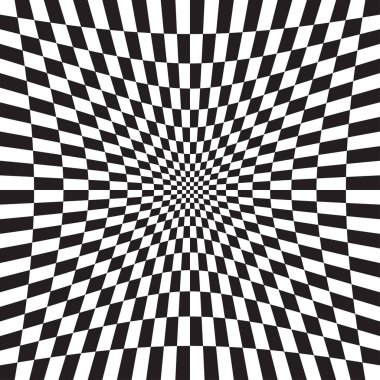 İçi boş, içe dönük, depresyon versiyonu işaretlenmiş, işaretlenmiş, çarpıtma ve deformasyon etkisiyle satranç tahtası yüzeyi. Bozuk, deforme olmuş kareler arkaplan, desen