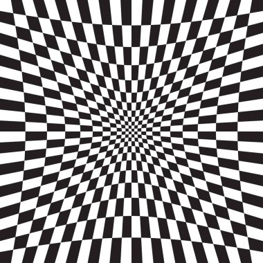 İçi boş, içe dönük, depresyon versiyonu işaretlenmiş, işaretlenmiş, çarpıtma ve deformasyon etkisiyle satranç tahtası yüzeyi. Bozuk, deforme olmuş kareler arkaplan, desen