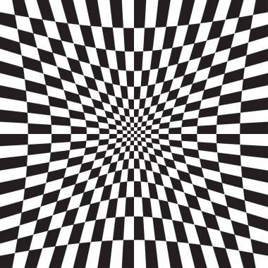 İçi boş, içe dönük, depresyon versiyonu işaretlenmiş, işaretlenmiş, çarpıtma ve deformasyon etkisiyle satranç tahtası yüzeyi. Bozuk, deforme olmuş kareler arkaplan, desen