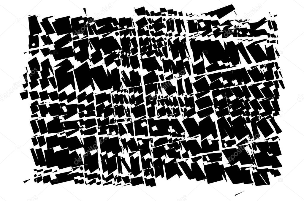 Abstract vector art - Random geometry shapes vector illustration. Generative art. Angular and edgy, angled geometrical illustration. Random abstract composition. Jumble, disarray of irregular elements