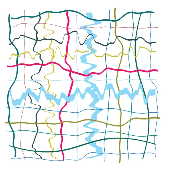 Grid Mesh Met Abstracte Vervormde Kronkelende Kriskras Golvende Lijnen Vectorillustratie — Stockvector