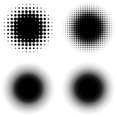 Yarım ton (yarım ton) element. Noktalar, daireler, benekler ve çiller vektör illüstrasyonu. Noktalama dizaynı