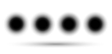 Yarım ton (yarım ton) element. Noktalar, daireler, benekler ve çiller vektör illüstrasyonu. Noktalama dizaynı