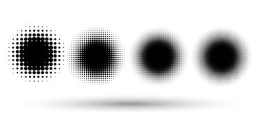 Yarım ton (yarım ton) element. Noktalar, daireler, benekler ve çiller vektör illüstrasyonu. Noktalama dizaynı