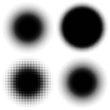 Yarı ton vektör deseni, doku. Çemberler, noktalar, ekran çizimleri. Çil, noktalama, benek çizimi. Noktacı vektör sanatı