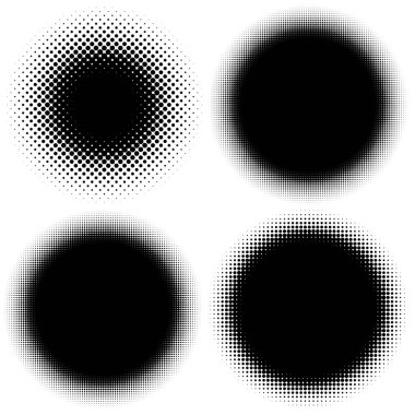 Yarı ton vektör deseni, doku. Çemberler, noktalar, ekran çizimleri. Çil, noktalama, benek çizimi. Noktacı vektör sanatı