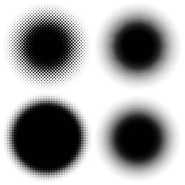Yarı ton vektör deseni, doku. Çemberler, noktalar, ekran çizimleri. Çil, noktalama, benek çizimi. Noktacı vektör sanatı