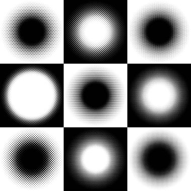 Yarı ton vektör deseni, doku. Çemberler, noktalar, ekran çizimleri. Çil, noktalama, benek çizimi. Noktacı vektör sanatı