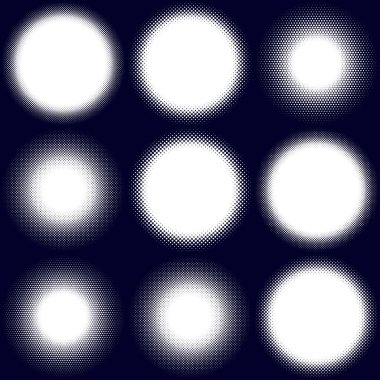 Yarı ton vektör deseni, doku. Çemberler, noktalar, ekran çizimleri. Çil, noktalama, benek çizimi. Noktacı vektör sanatı