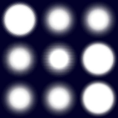 Yarı ton vektör deseni, doku. Çemberler, noktalar, ekran çizimleri. Çil, noktalama, benek çizimi. Noktacı vektör sanatı