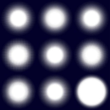 Yarı ton vektör deseni, doku. Çemberler, noktalar, ekran çizimleri. Çil, noktalama, benek çizimi. Noktacı vektör sanatı
