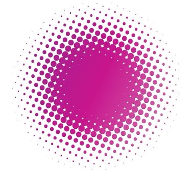 Renk yarım ton (yarım ton) ögesi. Noktalar, daireler, benekler ve çiller vektör illüstrasyonu. Noktalama dizaynı. Renkli tasarım ögesi