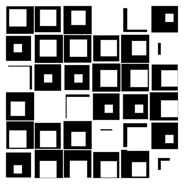 Slumpmässiga Kaotiska Rutor Geometriskt Mönster Vektorillustrationer Slumpmässiga Svarta Och Vita — Stock vektor