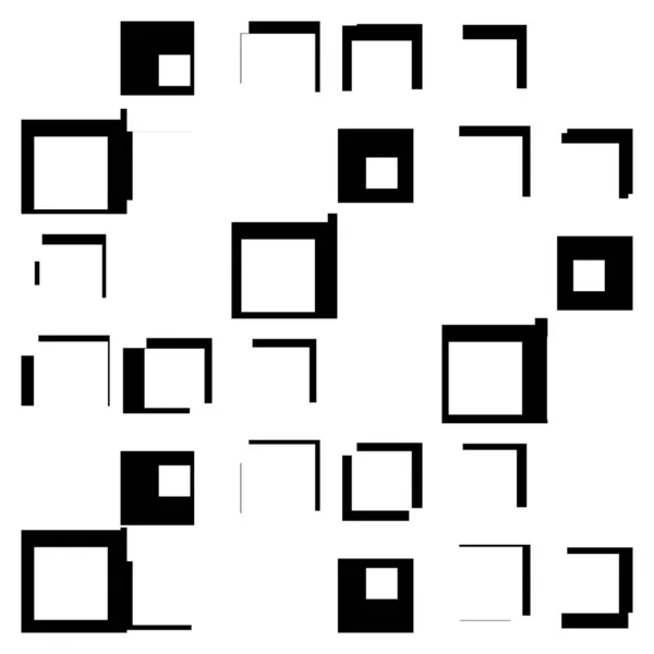 Zufällige Chaotische Quadrate Geometrische Muster Vektorillustrationen Zufällige Schwarz Weiß Überlappung — Stockvektor