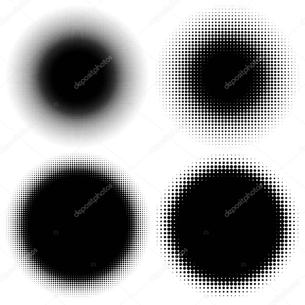 Halftone vector pattern, texture. Circles, dots, screentone illustration set. Freckle, stipple-stippling, speckles illustration. Pointillist vector art