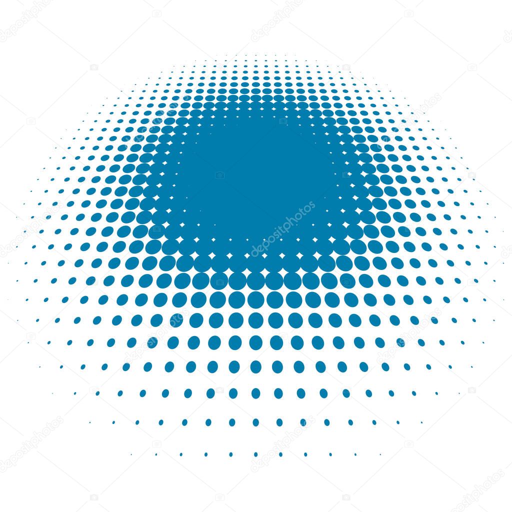 Colorful halftone vector pattern, texture in 3d perspective. Circles, dots, screentone illustration. Freckle, stipple-stippling, speckles illustration. Pointillist vector art