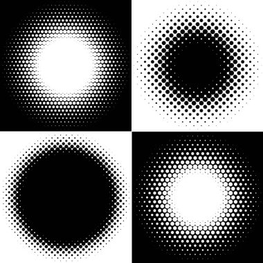 Yarı ton vektör deseni, doku. Çemberler, noktalar, ekran çizimleri. Çil, noktalama, benek çizimi. Noktacı vektör sanatı