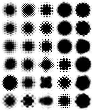 Yarı ton vektör deseni, doku. Çemberler, noktalar, ekran çizimleri. Çil, noktalama, benek çizimi. Noktacı vektör sanatı