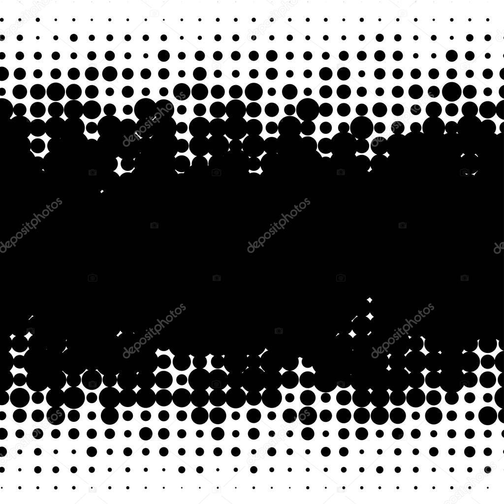 Halftone random circles, random dots illustration. Specks, stipple, speckles, stippling background and pattern. Pointillist, pointillism design. Irregular abstract random asymmetric, asymmetry horizontal vector