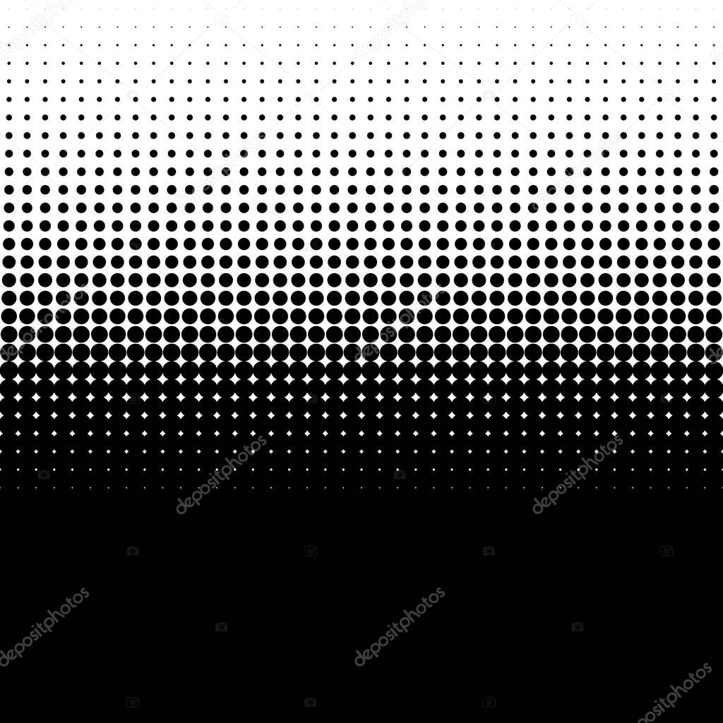 Linear, horizontal halftone vector pattern, texture. Circles, dots, screentone illustration. Freckle, stipple-stippling, speckles illustration. Pointillist vector art