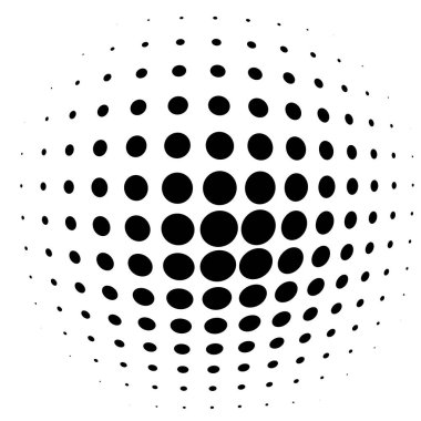 Küresel bozulma yarım ton nokta elementi. Küre, şişkinlik, çarpma noktaları ve ekran tonunda top deformasyonu. Noktalama listesi, soyut geometrik çember elementi, desen. Eğri, kamuflaj FX