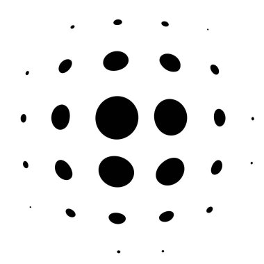 Küresel bozulma yarım ton nokta elementi. Küre, şişkinlik, çarpma noktaları ve ekran tonunda top deformasyonu. Noktalama listesi, soyut geometrik çember elementi, desen. Eğri, kamuflaj FX