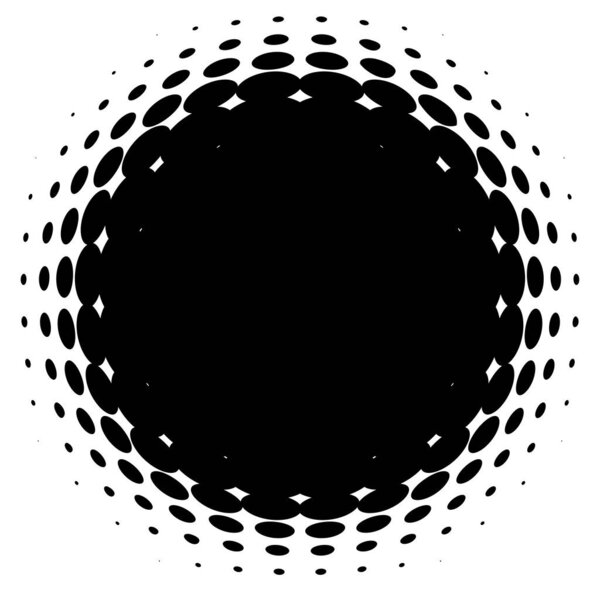 Spherical distortion halftone dots element. Orb, ball deform on bulge, bump speckles, polka-dots and screentone.Pointillist, pointillism abstract geometric circle element, pattern.Curve,camber FX