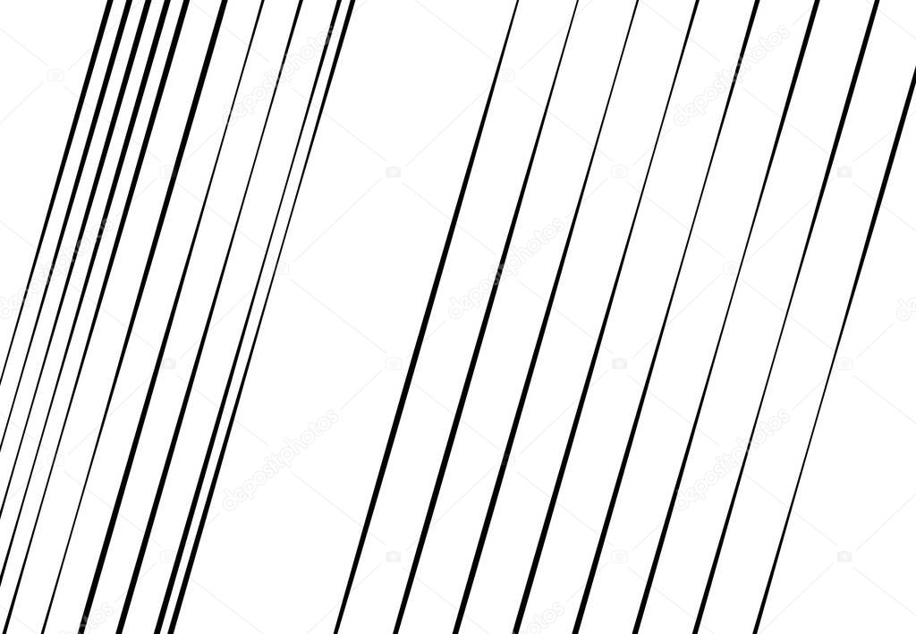 Diagonal, slating, oblique and skew lineal, linear striped liny abstract geometric vector illustration. Tilted pinstripes, streaks and strips black and white vector graphics