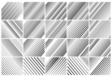 Yarım ton köşegen, eğimli, paralel ve rastgele çizgiler, çizgili desen ve arkaplan. Çizgiler vektör çizimleri. Çizgiler, şeritler, kuluçkaya yatma ve ince çizgiler. Çizgili, çizgili, çizgili vektör